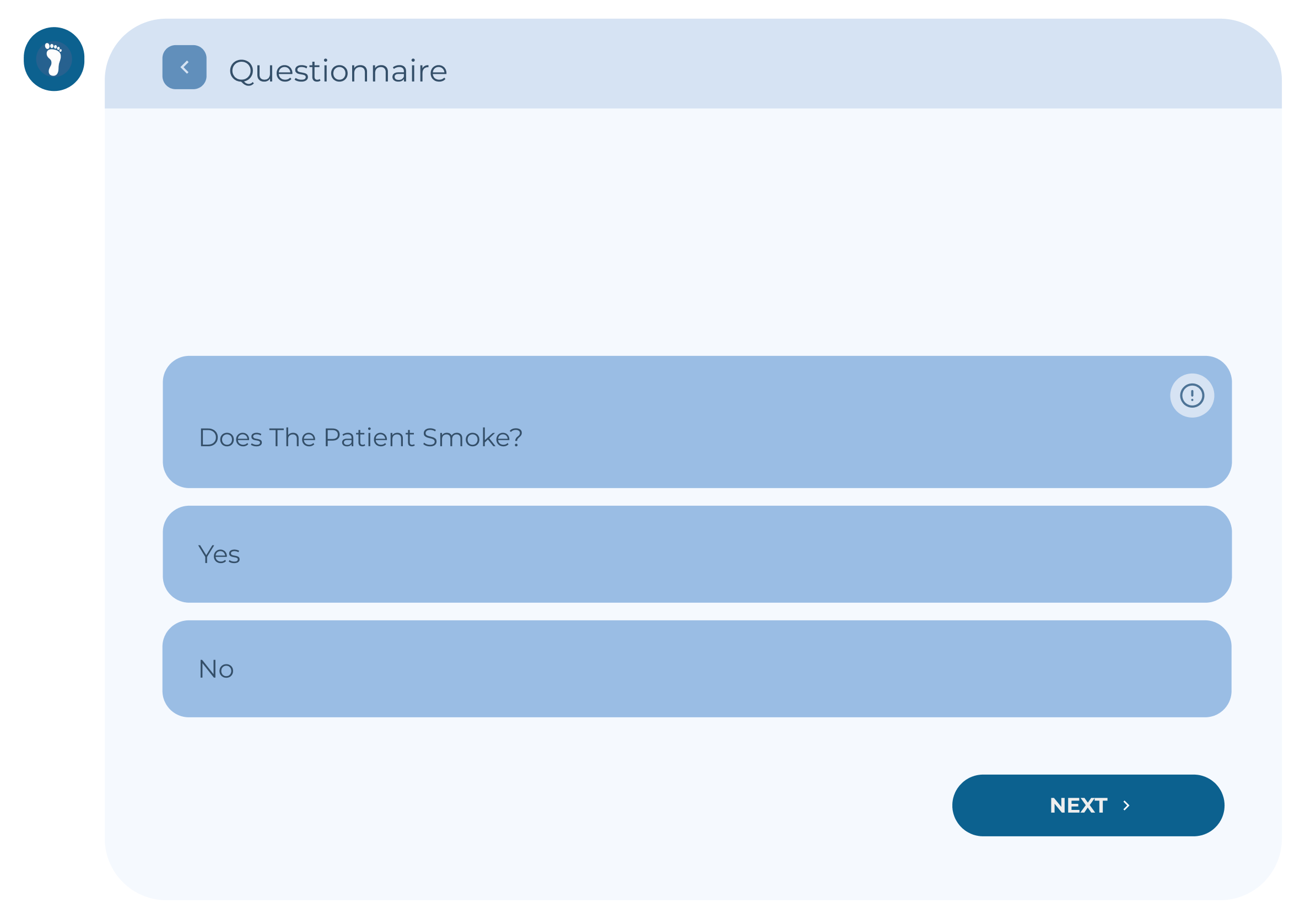 Questionnaire and pre-examination screen